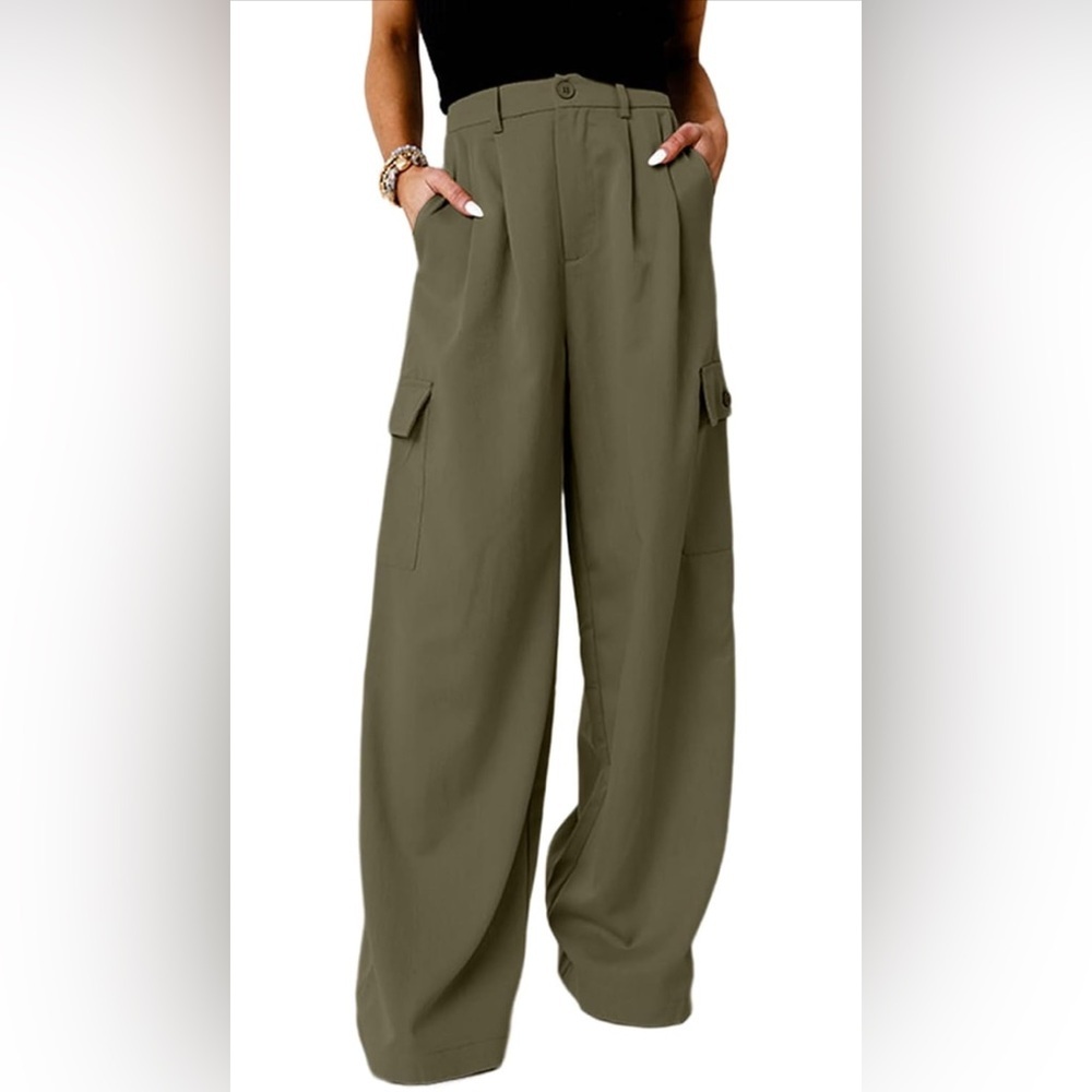Dokotoo Women’s 12 High Waisted Wide Leg Cargo Pants 4 Pockets Baggy Casual NWT